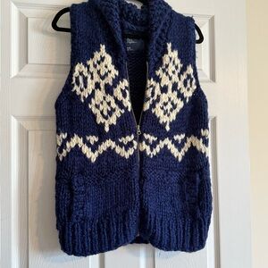 American Eagle Outfitters Wool Navy and Cream Crochet Vest